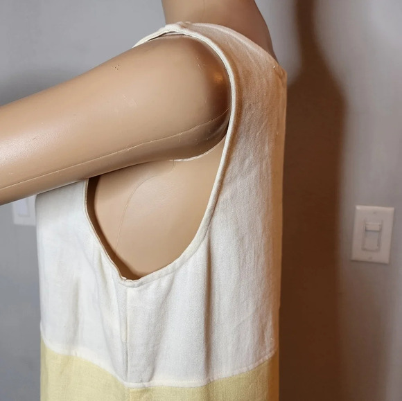 100% Linen Maxi Dress Modern Element Cream Yellow Blue Colorblock Small Petite. - Picture 9 of 16